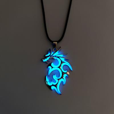 China Religious Fashionable Male Dragon Necklace Dragon Pendant Necklaces Overbearing Glow Of Bright Flame In Dark Jewelry for sale