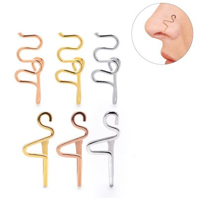 China 2021 FASHION U Shaped Fake Nose Rings For Women Copper Nose Rings Studs Piercing Jewelry Clip On Nose Body Clip Circle for sale