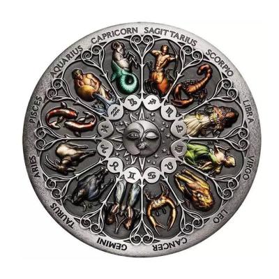 China Imitation Tuvalu Zodiac Very Beautiful Antique Silver Coin Challenge The Sign Of The Zodiac Constellation Colorful Souvenir Coins for sale