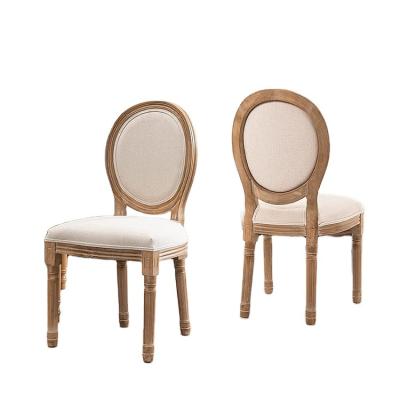 China Convertible French Upholstered Dining Chairs Linen Fabric Around Backrest Solid Rubberwood Leg For Bedroom Kitchen Restaurant Chairs for sale