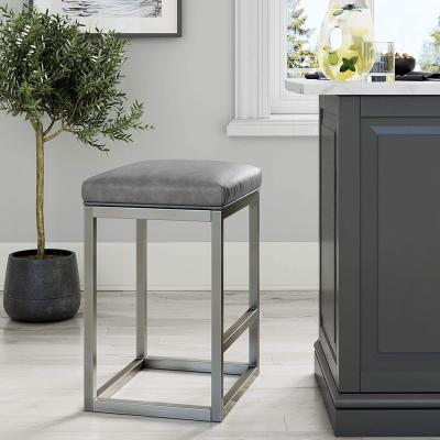 China Modern Wholesale Home Industrial Upholstered Stool Seat PU With Gray Metal Frame Bar Stools for sale