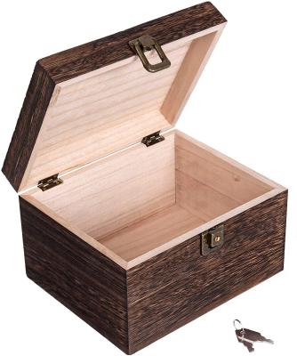 China Large Classic Wooden Box With Hinged Lid Keepsake Locking Wooden Stash Box Wooden Treasure Box For Gift for sale