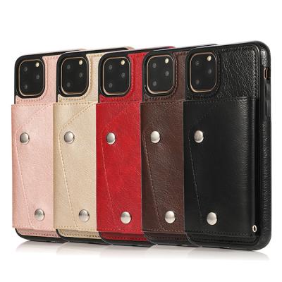 China Hot Selling Leather Card Slot Back Body Leather Cross Rope Wallet Case For iPhone 7 8 11 pro for sale