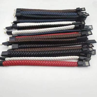 China Charging 2022 New iPhone Leather Braided Bracelet Cable Wrist Data Charger Charging Cable for sale