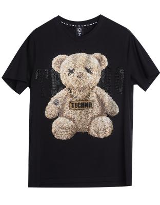 China luxury high quality Anti-wrinkle TCH brand T-shirt men mercerized 3D cotton rhinestone bear graphic T-shirt for sale