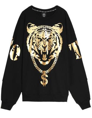 China Anti-wrinkle TCH Brand Streetwear Tanning Heavy Industry Black Tiger Head Round Neck Pure Cotton Sweater For Men And Women for sale