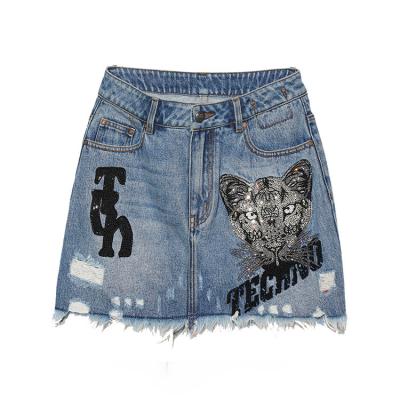 China TCH Anti-Static Durable Using Low Price Luxury Brand Leopards Letter Hot Drilling Burr Skirt for sale