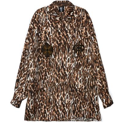 China Anti-pilling TCH brand 2021 new arrival viable woman leopard blouse sheaths long blouse ladies tops fashionable loose shirt for sale