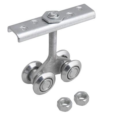 China Q235 Zinc Steel Flatbed Trolley Roller Track Roller Barn Door Rail Trolley Silver Sliding Wheel With Bearing for sale