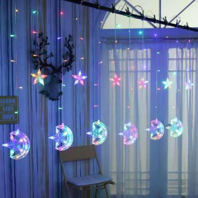 China Christmas 2.5M 138leds Moon Star Icicle Led Curtain String Light Holiday Fairy Christmas Light For Wedding Party Home Decorations for sale