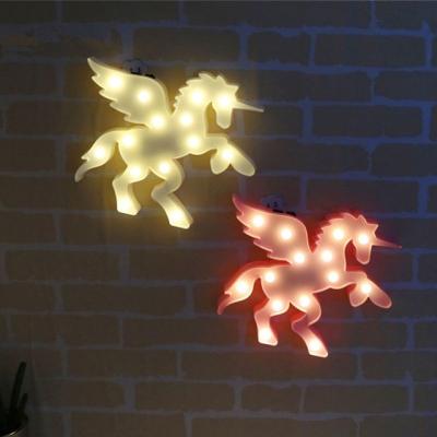 China Modern HUASEN 3D Fairy Pegasus Horse Led Night Lights Unicorn Marquee Sign Wall Lamp Kids Baby Party Bedroom Decor Kids Christmas Gift for sale