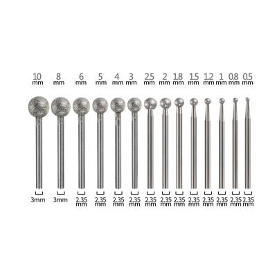 China 14PCS Grinding 0.5-10mm Round Spherical Diamond Grinding Head Grind Needle Cutter For Stone Drill F Metal Needle Polishing Head for sale