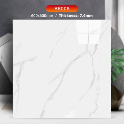 China 600x600mm Modern Pearl White Marble Tile 7.4mm Thin For Engineering Purposes Tiles For Living Room for sale