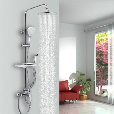 China High Quality Wall Mounted 4 Function Chrome Brass Cold-Hot Shower Slide Bar Set With Bathroom Spray Er And Plastic Shelf for sale