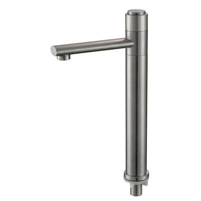 China Metered Faucets SUS304 Stainless Steel Lavatory Above Counter Basin Faucet Knob Handle Single Cold Water Basin Faucet for sale