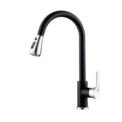 China Pull Out Modern Spray Kitchen Deck Mount Cold Hot Water Mixer Tap 3 Function Black Chrome Pull Down Kitchen Faucet for sale