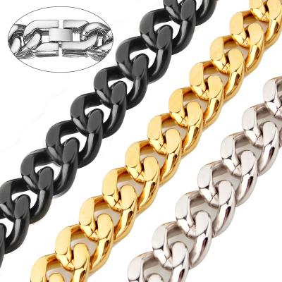 China 15mm TRENDY New Arrive Stainless Steel Silver/Gold/Black Curb Link Chain Mens Womens Cuban Necklace for sale