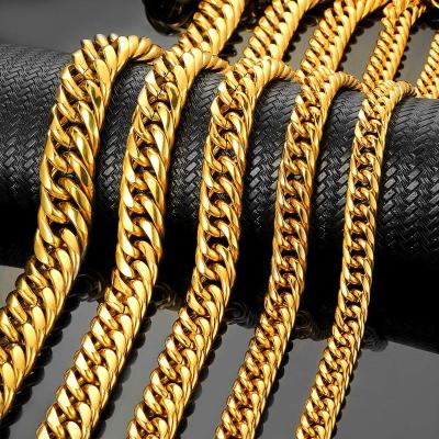 China Hot-selling Jewelry FASHIONABLE Strong Restriction 18K Gold Cuban Link Punk Stainless Steel Chain Necklace or Bracelet for Women Men for sale