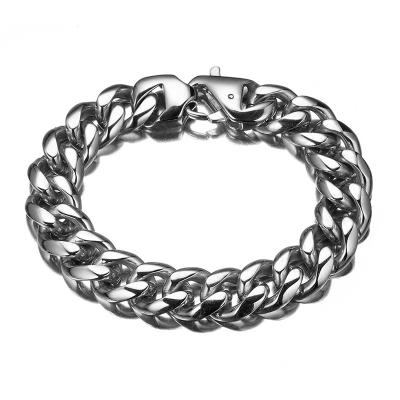 China Hiphop Hip Hop Jewelry Silver Cuban Link Bracelets 316L Stainless Steel Restrictor Bracelets For Men's 7-11inch 15mm Jewelry for sale