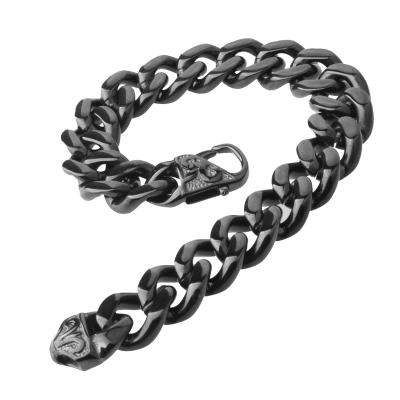 China New Hiphop Fashion 316L Stainless Steel Cuban Curb Chain Cuff Bracelets 13/15mm For Men's 7-11inch Bracelet Black Bangles for sale