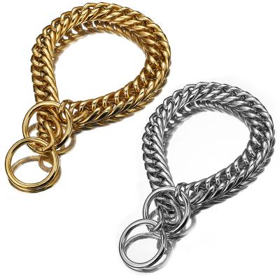 China 13/16/19 Mm Fashion Silver Gold 316L Stainless Steel Pet Training Cuban Restriction Chain Dog Choke Collar For Small Medium Large Dogs MY1DG018 for sale