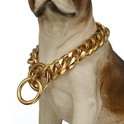 China Factory Customize Pet Collar Silver or Black or 18K Gold Plated Stainless Steel Cuban Link Chain Dog Collar 13/15/17/19mm MY1DG007 for sale