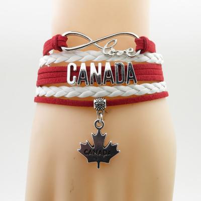 China Trendy National Canada Bracelet Love My Country Canada With Red Flag Charm Bangle Bracelet For Women And Men Jewelry for sale