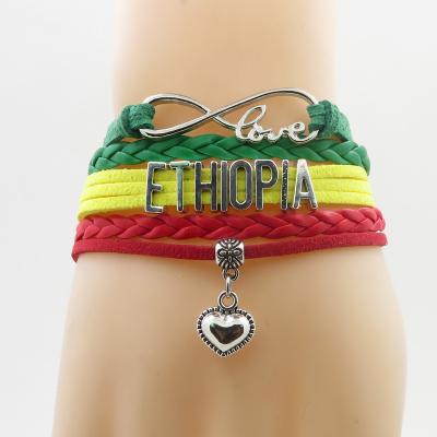 China ALLOY Infinity Ethiopia Bracelet Heart Charm Love Ethiopia National Flag Bracelet and Bangle for Woman and Man for sale