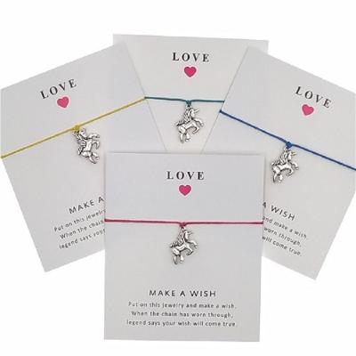 China fashionable & Beauty Logo On Wish Card Custom Silver Gold Alloy Charms Friendship Bracelet Bangle Jewelry Beaded Wrap Rope Make A Wish Bracelet for sale