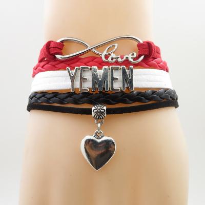 China ALLOY Infinity Love Yemen Bracelet Heart Charm Yemen National Flag Bracelets for sale