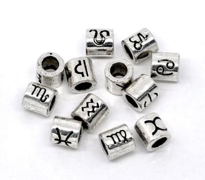 China Antique Silver Fashion 12pc Metal Horoscope Astrology Zodiac Signs Charms Twelve Tube Charm For Jewelry Bracelets Making for sale