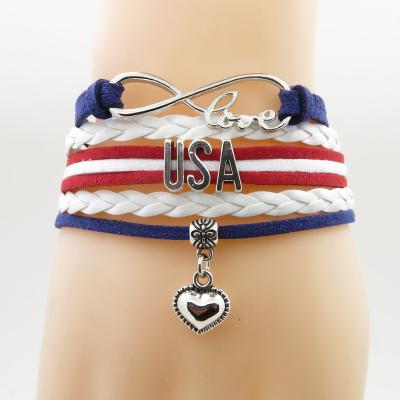 China ALLOY Infinity Love USA Bracelet Heart Charm Love My Motherland America Flag Jewelry Bracelets for sale