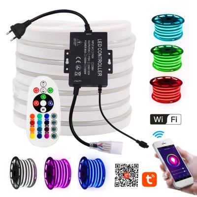 China Waterproof Outdoor Neon Rope Sign 5050 Strip Lighting Diode SMD2835 120Leds/m LED EU 220V Tuya WiFi Neon Lamp LANDSCAPE RGB Lighting Diode for sale