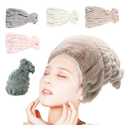 China Soft Microfiber Personality Hair Wraps Towel Coral Fleece Elastic Shower Caps Quick Dry Hair Turban Quick Drying Towel for sale