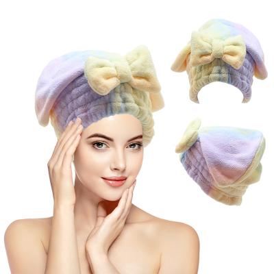 China Super Absorbent Dry Rainbow Princess Hair Wrap Disposable Microfiber Hair Towel Ladies Quick Dry Hat With Elastic Band for sale