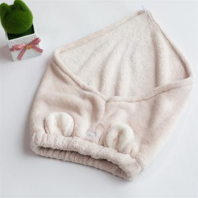 China QUICK DRY Soft Hat Koala Texture Thickening Logo Custom Shower Shower With Firm Button And Elastic Loop Microfiber Hair Towel for sale