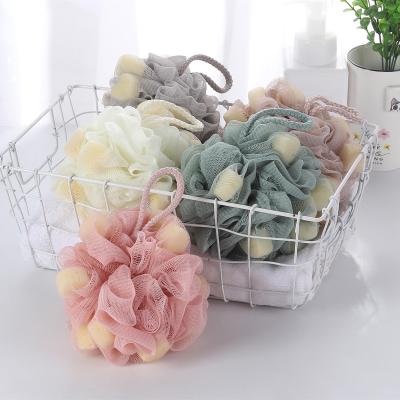 China EXFOLIATE Cheap Price 50G Skin Care Body Scrubber Ball Exfoliating Shower Loofah Mesh Bath Ball With Heart Shape Sponges for sale