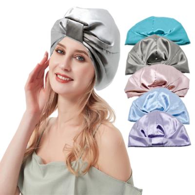 China European and American Women's Silk Hair Care Hat Sleeping Style Soft Silk Hoods Stain Elastic Designed Hair Wraps Silk Hoods for sale