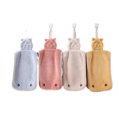 China New Design Gilroy Baby Hand Towel Wholesale Hypoallergenic Cartoon Cat Plush Soft Lovely Hanging Towel For Kitchen Bathroom for sale