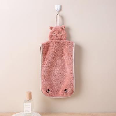 China New Design Baby Hand Towel Hypoallergenic Wholesale Cartoon Cat Plush Soft Cute Small Hanging Soft Towel For Kitchen Bathroom for sale