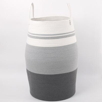 China Durable Eco-Friendly Laundry Basket Tall Laundry Hoops Cotton Rope Laundry Basket For Toys Clothes Organizer Tall Storage Basket With Durable Handles for sale