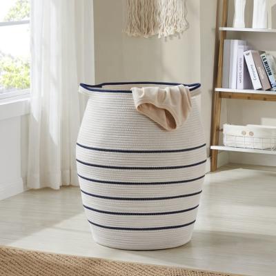 China Durable Eco-Friendly Laundry Basket Tall Laundry Hoops Cotton Rope Laundry Basket For Toys Clothes Organizer Tall Storage Basket With Durable Handles for sale