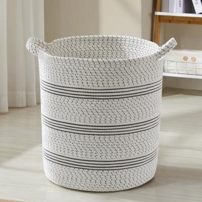 China Large Viable Cover Baskets White Woven Rope Cotton Basket Storage Basket With Durable Handles For Toys Towels Cloths for sale