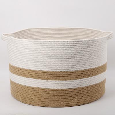 China Round Large Cotton Clothes Rope Laundry Hamper Storage Hamper With Durable Handles For Clothes Towels Toys for sale