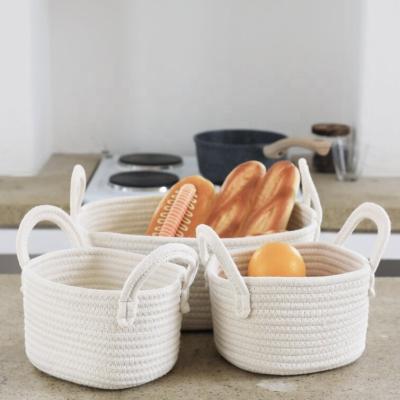 China Home 3 - Little Pieces Rope Basket Baby Nursery Storge Bin Toy Basket Cube Organizer For Shelves for sale