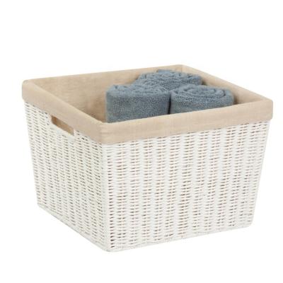 China Interlocking Rope Paper Basket with Natural Woven Cloth Lining Rectangle Storage Baskets Storage Bins Cube Organizer for Toys Towels for sale