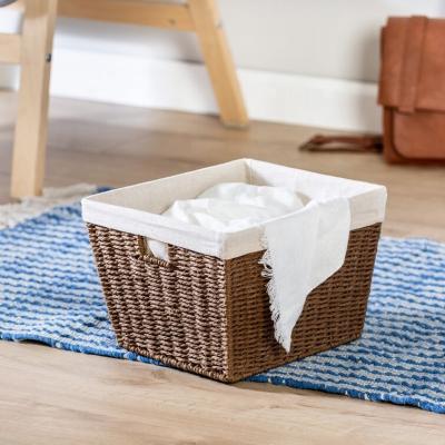 China Nesting Wicker Basket with Natural Woven Cloth Lining Drawer Storage Baskets Storage Bins Cube Organizer for Households for sale