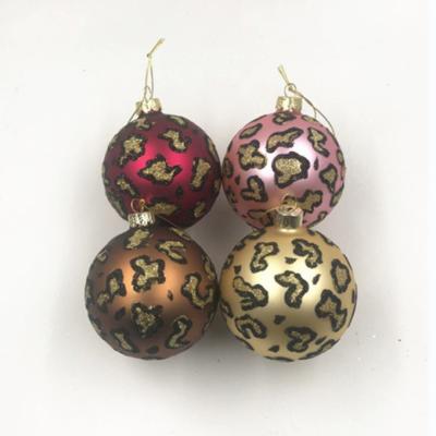 China Christmas Ornament Leopard Pattern Glass Ball Christmas Treet Hanging Ball Inside Decoration Glass Xmas Balls 8cm for sale