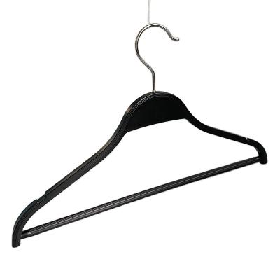 China Wholesale Custom CLASSIC Non-Slip Slim Thin Black Plastic Coat Hanger Pants Logo Coat Hangers Cloth Hanger With Bar for sale