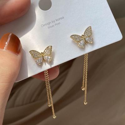 China Wholesale TRENDY Crystal Rhinestone Drop Earrings Butterfly Fashion Women Butterfly Tassels Style Zircon Earrings for sale